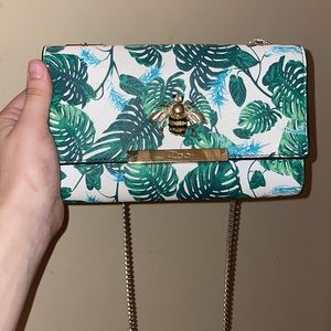 ALDO plant print monstera golden bee clutch / satchel